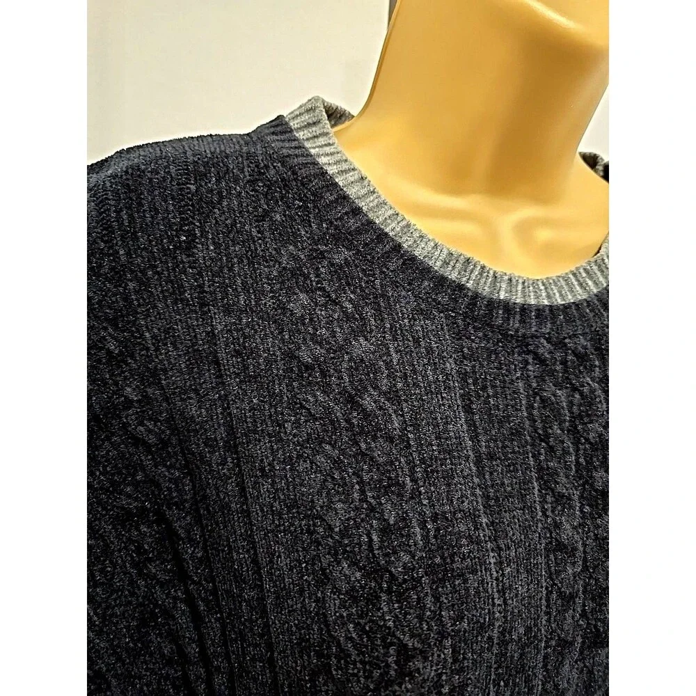 Jenny Cable Knit Chenille Pullover Sweater Womens M Minimalist Black Chunky Cozy